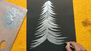 Quick amp Easy Silver Christmas Tree Painting for Beginners [upl. by Nnanerak]