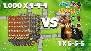 1000 x 444 Dart Monkeys VS GodBoosted 555 Dart Monkey  Ultimate Crosspath Mod in BTD6 [upl. by Forward907]