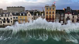 Grande marée mars 2023 Drone SaintMalo France Giant wave [upl. by Cinom]