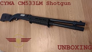 UNBOXING CYMA CM355LM Shotgun pump action spring shotgun unboxing [upl. by Yenitirb]