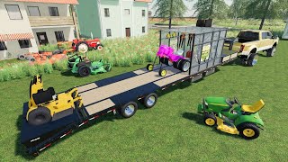 Using our lawn business to mow the towns tall grass  Farming Simulator 19 [upl. by Ydal131]