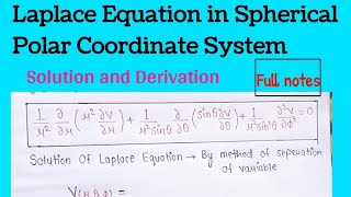 Laplace Equation in Spherical Coordinate  Solution of Lapalce Equation in Spherical Coordinate [upl. by Ayerim]