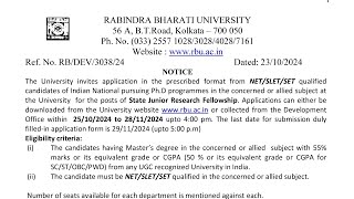 Rabindra Bharati University State Junior Research Fellowship Recruitment 2024 [upl. by Stila]