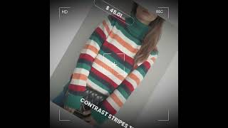 Contrast Stripes Turtleneck Long Sleeve Sweater [upl. by Rebmik676]