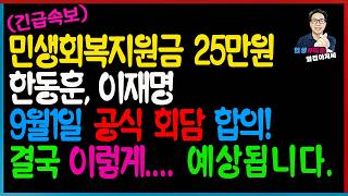 긴급속보 민생회복지원금 25만원35만원 9월1일 국민의함 더블어민주당 공식회담 합의 추석전 지급 지급대상 지급금액 [upl. by Znarf684]