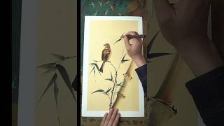 Paint a bird perched on a bamboo tree shorts art painting [upl. by Nadiya488]