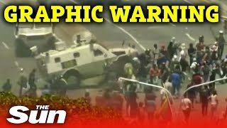 Venezuela Coup armoured truck runs over proGuaido protesters [upl. by Hume]