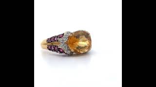 Ornate Citrine Diamond amp Pave Ruby Domed Estate Ring in 14k Gold [upl. by Frisse291]