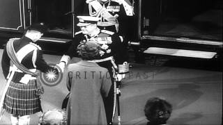 King of Norway Olav V received by Queen Elizabeth Prince Phillip and British PriHD Stock Footage [upl. by Nickola]