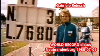 Gabriele Reinsch EastGermany WORLD RECORD discus 7680 meters Neubrandenburg 19880709 [upl. by Minoru256]