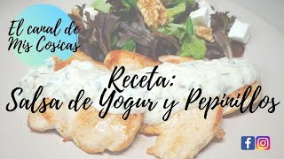 SALSA DE YOGUR Y PEPINILLOS para acompañar falafel pitas carnes etc [upl. by Yelloh132]