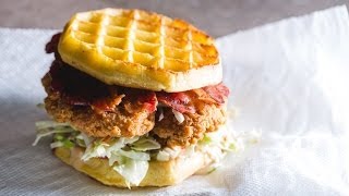 Easy DIY Chicken amp Waffle Sandwich  SAM THE COOKING GUY [upl. by Wilfred730]