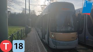 Tramway stib Trajet complet ligne 18 Albert à Van Haelen Tram T3000 n°3082 [upl. by Putnem]