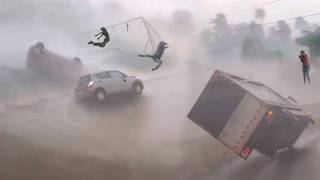 Hundreds of overturned cars in Madrid during tornado wind hail storm disasters [upl. by Damarra]