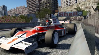 Assetto Corsa F1 1975 McLaren M23 at Monaco E Fittipaldi hotlap [upl. by Walley387]