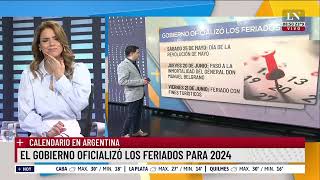 Calendario en Argentina el Gobierno oficializó los feriados para 2024 [upl. by Nimad]