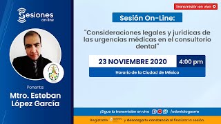 Sesión OnLine quotConsideraciones legales y jurídicas de las urgencias médicas en el consultorio [upl. by Boyden957]