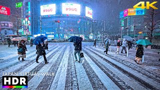 Tokyo Japan  Shinjuku Snowy Night Walk • 4K HDR [upl. by Ydnys322]