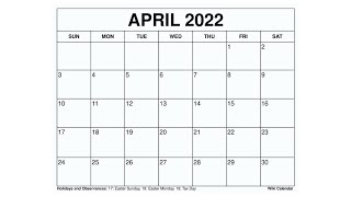 Printable April 2022 Calendar Templates with Holidays  Wiki Calendar [upl. by Inahet]