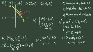 Ejercicio 14 geometría analítica lado mediatriz y altura de un triángulo [upl. by Gillan]