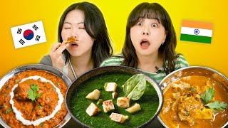 Koreans Try Indian Food For The First Time Chicken Makhni Palak Paneer Mutton Curry  KATCHUP [upl. by Kcirdderf]