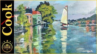 How to Paint Monets Houses on the River with Acrylic Paints for Beginners Using 3 Colors Plus White [upl. by Skipton396]