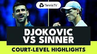 Novak Djokovic vs Jannik Sinner CourtLevel Highlights  Nitto ATP Finals 2023 [upl. by Abla]