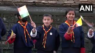 WATCH  Students of Jigme Losel Primary School line the street for PM Modis arrival in Thimphu [upl. by Bandeen]