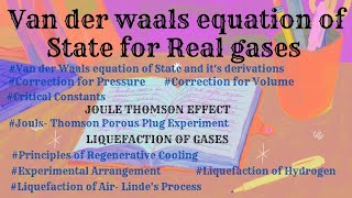 Van der Waals equation of State for Real gases  Critical Constants and their calculations  Bsc GE3 [upl. by Joette]