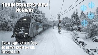 4K CABVIEW From drizzle to winter wonderland on the Bergen Line [upl. by Ernest702]