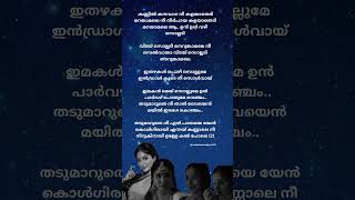 kannil kanavaga nee kalangathadi Song Lyrics malayalamsonglyrics NenjinezhuthSong trendingsongs [upl. by Airemat]