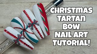 Christmas Tartan Bow Nail Art Tutorial  Nail Sugar [upl. by Natie]