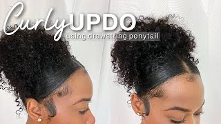 EASY Curly Updo Using Drawstring Ponytail  Protective Natural Hairstyle  Claw Clip FtBetterLength [upl. by Antonin295]