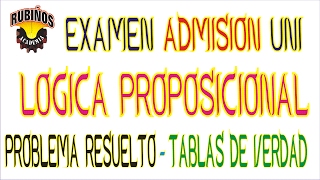 lógica proposicional nivel UNI problema resueltotabla de verdadexamen admisión universidad [upl. by Voletta]