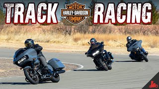 Racing HarleyDavidson Baggers on a RACE TRACK [upl. by Odetta]