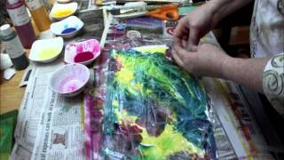 Painting Decorative Papers Part 3 Plastic Wrap Marbling Techniquewmv [upl. by Judd]