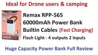 Remax RPP565 60000mAh Power Bank  Built In Cable  Camping Power Bank with Flash LIght [upl. by Anaujit]