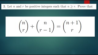 PROVE THAT n CHOOSE r  n CHOOSE r1n1 CHOOSE r Let n and r be positive integers such n ≥ r COMB [upl. by Yrolg]