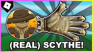 How to ACTUALLY get SCYTHE GLOVE  quotFARMLAND FRAYquot BADGE in SLAP BATTLES ROBLOX [upl. by Idolla862]