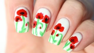 Nail art facile  des coquelicots pour le printemps [upl. by Akkeber]