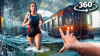 360° TRAIN STATION FLOOD 1  Escape Tsunami Wave with Girlfriend VR 360 Video 4k ultra hd [upl. by Isaacs]