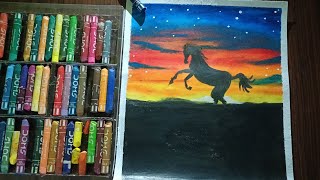 Sunset Scenery Drawing With Oil Pastel ll Beautiful Oil Pastel Drawing [upl. by Foster895]