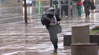 Windy weather and umbrellas in Cleveland [upl. by Ytram]