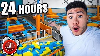 24 HOUR OVERNIGHT CHALLENGE in TRAMPOLINE PARK [upl. by Enihpad]