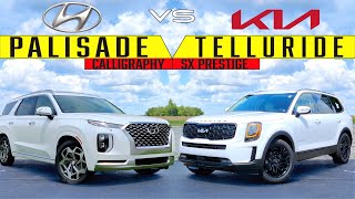 SUPERIOR SIBLINGS  2022 Kia Telluride vs 2022 Hyundai Palisade Comparison [upl. by Elle]