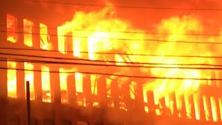 MASSIVE 10TH ALARM FIRE COMPLETELY DESTROY HISTORIC MARCAL PAPER FACTORY IN ELM WOOD PARK NEW JERSEY [upl. by Euqinom]