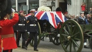 Margaret Thatchers funeral Gun carriage carries coffin to cathedral [upl. by Lynnett]