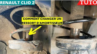 TUTO  RENAULT CLIO 2 COMMENT CHANGER UN RESSORT DAMORTISSEUR  TETE DAMORTISSEUR CONSEILSASTUCES [upl. by Vassaux]