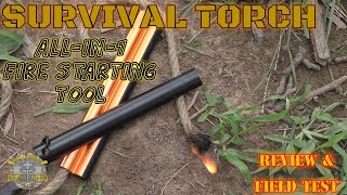 Survival Torch  All in One Ferro Rod Tinder Rope Fire Starting Tool  Review amp Field Test [upl. by Trstram]