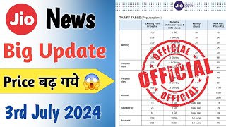 Jio Recharge Price increase 2024  Jio Price Hike Jio New Plans increase 3rd July 2024Jio New Plan [upl. by Button]